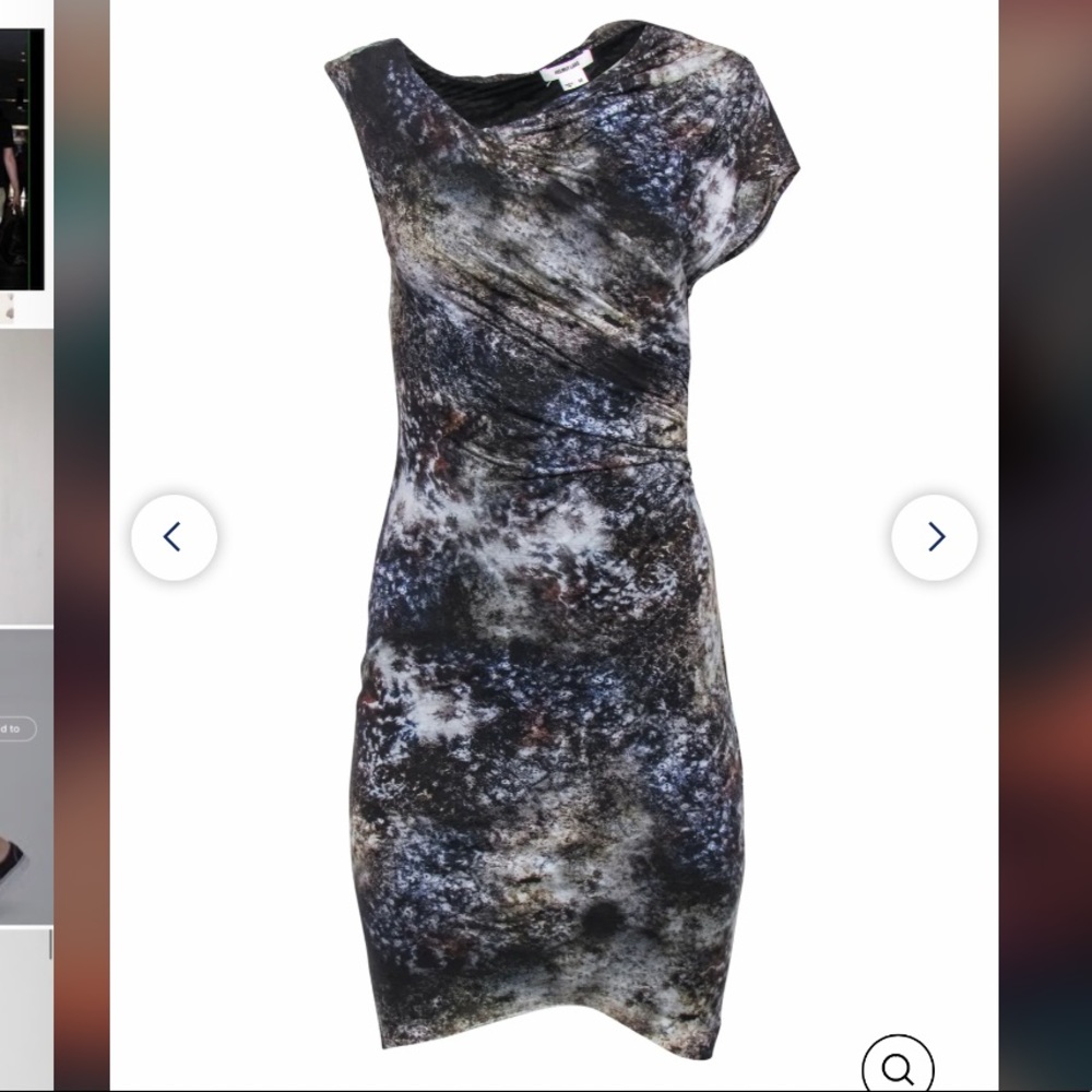 Helmut Lang Black Gray Marble-Print Mini Dress